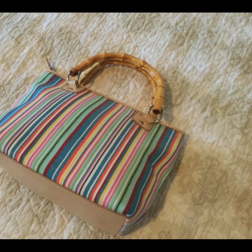 Relic Bamboo Handle Canvas Multicolored Handbag - image 2